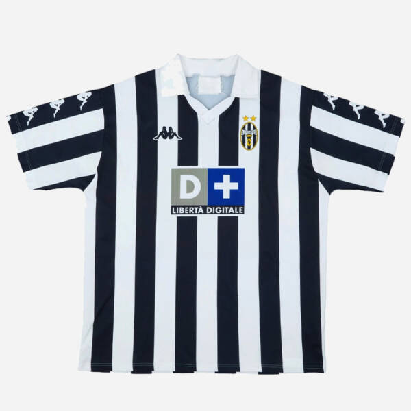 Maillot domicile Juventus 1999-2000, rayures noires et blanches classiques, porté par Zidane.