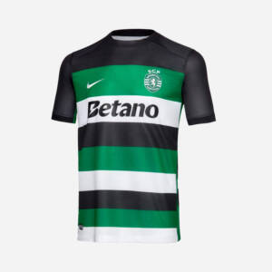 Maillot domicile Lisbonne 2025, design vert et blanc classique.
