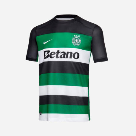 Maillot domicile Lisbonne 2025, design vert et blanc classique.