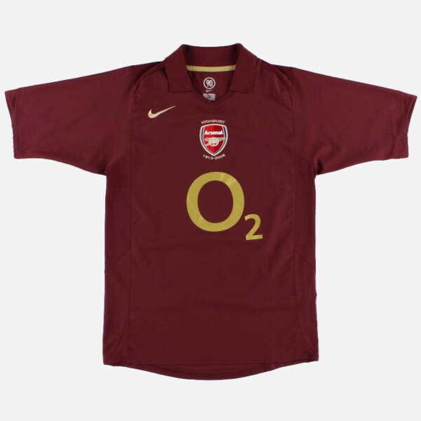 Maillot domicile Arsenal 2006, bordeaux avec touches dorées