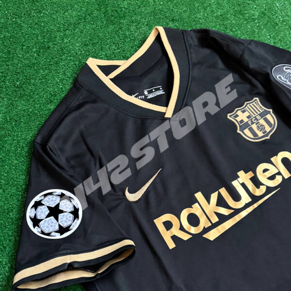 Maillot extérieur FC Barcelone 2020/2021 Messi noir et or - face avant