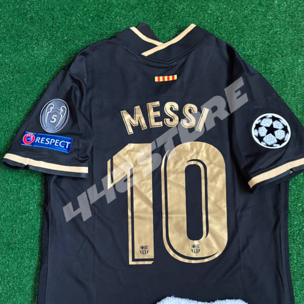 Maillot extérieur FC Barcelone 2020/2021 Messi noir et or - face avant